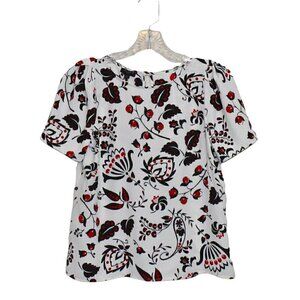 Talbots Short Sleeve Lightweight Cherry Blouse Top White Black Red Size XSP